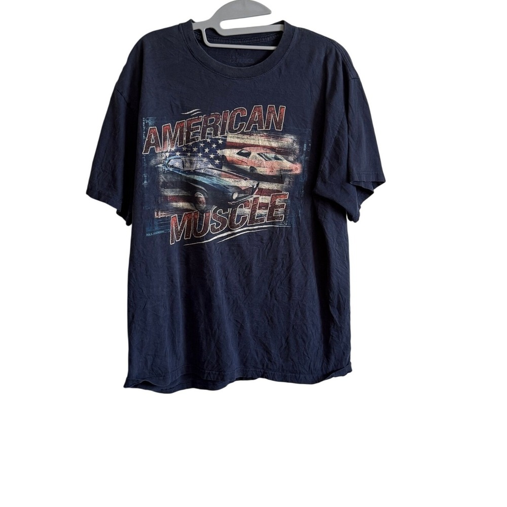 Delta American Muscle Graphic T-Shirt Mens Navy Blue Classic Car Flag Tee XL